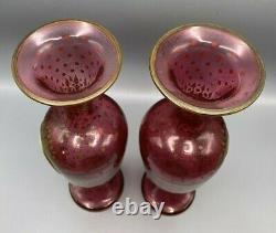 Moser Bohemian Glass Cranberry and Gilt Hand Painted Portrait Vases circa 1880s