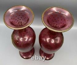 Moser Bohemian Glass Cranberry and Gilt Hand Painted Portrait Vases circa 1880s