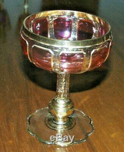 Moser Cranberry Bohemian Cabochon Champagne Coupe Gold Detailng