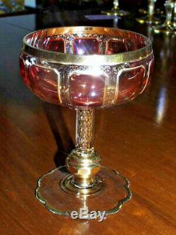 Moser Cranberry Bohemian Cabochon Champagne Coupe Gold Detailng