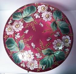 Moser Cranberry Glass Bohemian Victorian Style Enamel Floral Leaf Circa 1890 Box