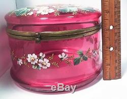 Moser Cranberry Glass Bohemian Victorian Style Enamel Floral Leaf Circa 1890 Box