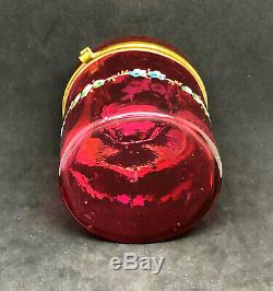 Moser Cranberry Glass Decorated Box