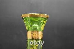 Moser Czech Green To Clear Enamelled Yellow Bows Flowers & gold 11 Vase