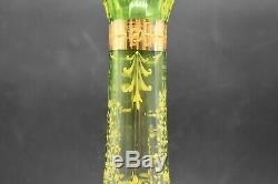 Moser Czech Green To Clear Enamelled Yellow Bows Flowers & gold 11 Vase