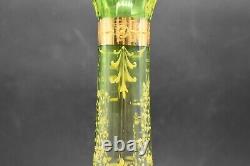 Moser Czech Green To Clear Enamelled Yellow Bows Flowers & gold 11 Vase