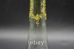 Moser Czech Green To Clear Enamelled Yellow Bows Flowers & gold 11 Vase