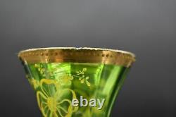 Moser Czech Green To Clear Enamelled Yellow Bows Flowers & gold 11 Vase