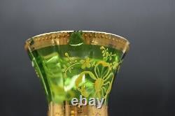 Moser Czech Green To Clear Enamelled Yellow Bows Flowers & gold 11 Vase