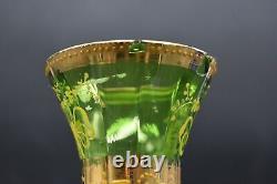 Moser Czech Green To Clear Enamelled Yellow Bows Flowers & gold 11 Vase