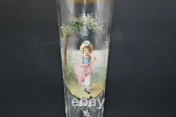 Moser Czech White & Gold Enameled Victorian Child 10 3/4 Portrait Vase