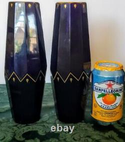 Moser Dark Amethyst 9 Paneled Vases w-Gold Mythological Motif Set 1890's Fine