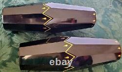 Moser Dark Amethyst 9 Paneled Vases w-Gold Mythological Motif Set 1890's Fine