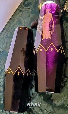 Moser Dark Amethyst 9 Paneled Vases w-Gold Mythological Motif Set 1890's Fine