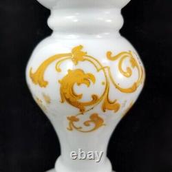 Moser Decorated Milk Glass Vase Pair antique czech bohemian victorian art tgc