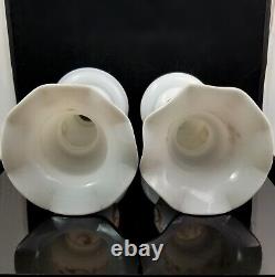 Moser Decorated Milk Glass Vase Pair antique czech bohemian victorian art tgc