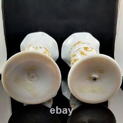 Moser Decorated Milk Glass Vase Pair antique czech bohemian victorian art tgc