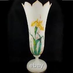 Moser Frosted Art Glass Trumpet Vase antique bohemian czech floral harrach tgc