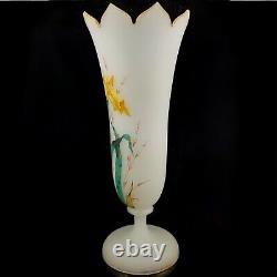 Moser Frosted Art Glass Trumpet Vase antique bohemian czech floral harrach tgc