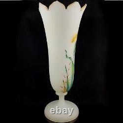 Moser Frosted Art Glass Trumpet Vase antique bohemian czech floral harrach tgc