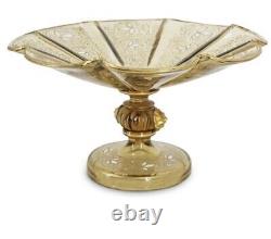 Moser Glass COMPOTE withEnamel Leaf Details & LION Face 7.25D Stunning Piece