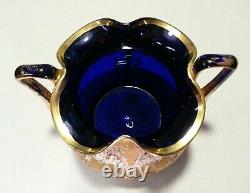 Moser Glass Massive Cobalt Blue Amphora Vase Applied High Relief Flowers Gilt