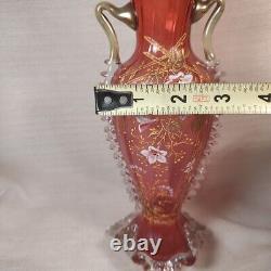 Moser Hand Enameled White Floral Raised Gold Victorian Antique Vase WithRigaree