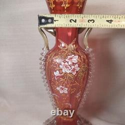 Moser Hand Enameled White Floral Raised Gold Victorian Antique Vase WithRigaree