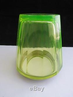 Moser Karlsbad Signed Vaseline Uranium Glass Vase With Gold Frieze