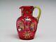 Moser Late19th Century Sided Hand Painted Pitcher Blown Cranberry Glass. 10 Heig