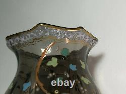 Moser Matched Pair of Smokey Topaz Japonesque Decorated Art Nouveau Vases