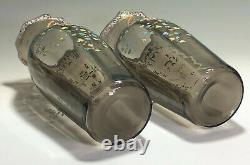 Moser Matched Pair of Smokey Topaz Japonesque Decorated Art Nouveau Vases