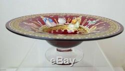 Moser Salviati Venetian Ruby Glass Hand Painted Enameled Figural Footed Bowl