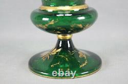 Moser Type Hand Painted Opaline Lady Portrait Green & Gilt Glass Vase Circa 1870