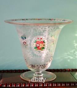 Moser Vase 7 Antique Bohemian Clear Glass Hand Etched and Painted ca. 1890-1910