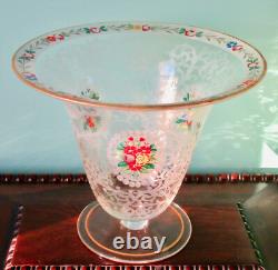 Moser Vase 7 Antique Bohemian Clear Glass Hand Etched and Painted ca. 1890-1910
