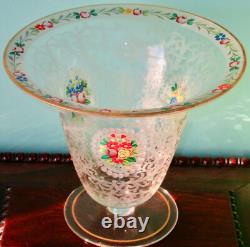Moser Vase 7 Antique Bohemian Clear Glass Hand Etched and Painted ca. 1890-1910