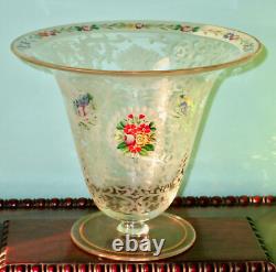 Moser Vase 7 Antique Bohemian Clear Glass Hand Etched and Painted ca. 1890-1910