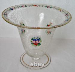 Moser Vase 7 Antique Bohemian Clear Glass Hand Etched and Painted ca. 1890-1910
