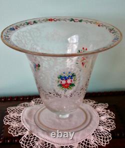 Moser Vase 7 Antique Bohemian Clear Glass Hand Etched and Painted ca. 1890-1910