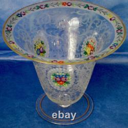 Moser Vase 7 Antique Bohemian Clear Glass Hand Etched and Painted ca. 1890-1910