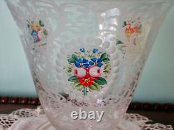 Moser Vase 7 Antique Bohemian Clear Glass Hand Etched and Painted ca. 1890-1910