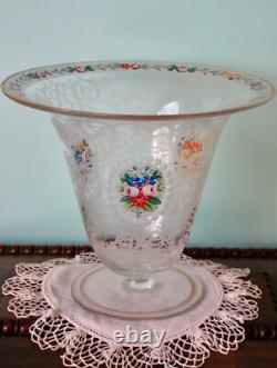 Moser Vase 7 Antique Bohemian Clear Glass Hand Etched and Painted ca. 1890-1910