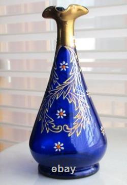 Moser Vase Antique 19th Century Bohemian Cobalt Blue Hand Painted Glass Moser Vase Antique 19th Century Bohemian Cobalt Blue Hand Painted Glass