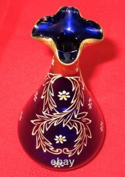 Moser Vase Antique 19th Century Bohemian Cobalt Blue Hand Painted Glass Moser Vase Antique 19th Century Bohemian Cobalt Blue Hand Painted Glass