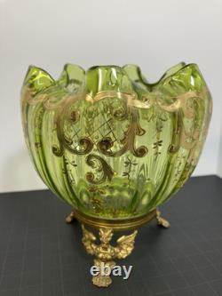 Moser Victorian Footed Green With Gold Scrolling Rose Bowl Excellent Condition