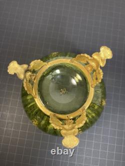 Moser Victorian Footed Green With Gold Scrolling Rose Bowl Excellent Condition