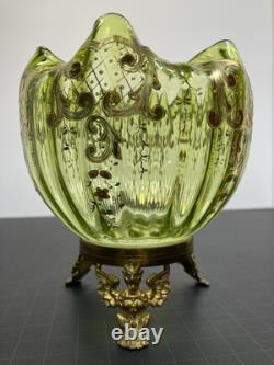 Moser Victorian Footed Green With Gold Scrolling Rose Bowl Excellent Condition