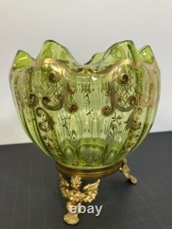 Moser Victorian Footed Green With Gold Scrolling Rose Bowl Excellent Condition