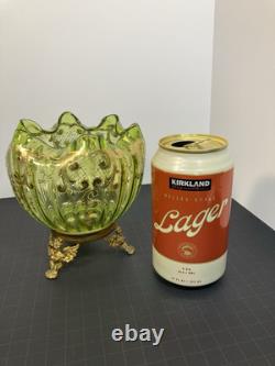 Moser Victorian Footed Green With Gold Scrolling Rose Bowl Excellent Condition